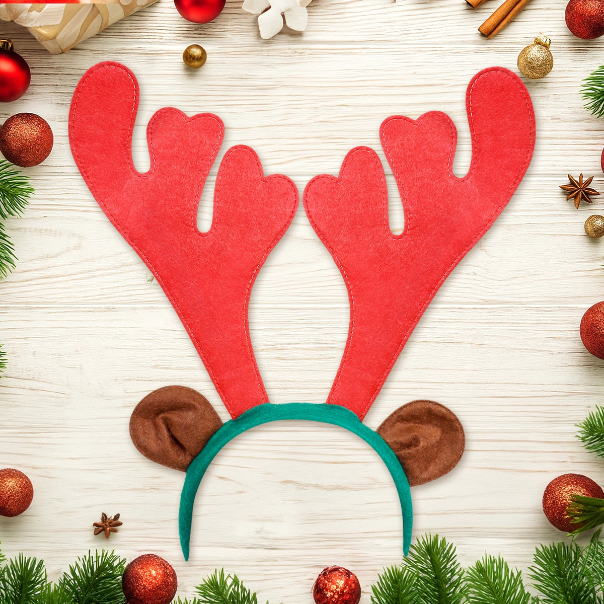 Diadema Navideña, Cuernos de Reno, Color Rojo