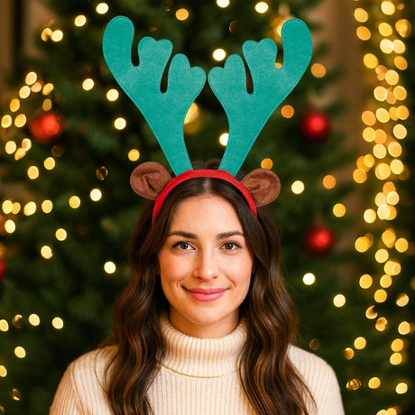 Diadema Navideña, Cuernos de Reno, Color Verde