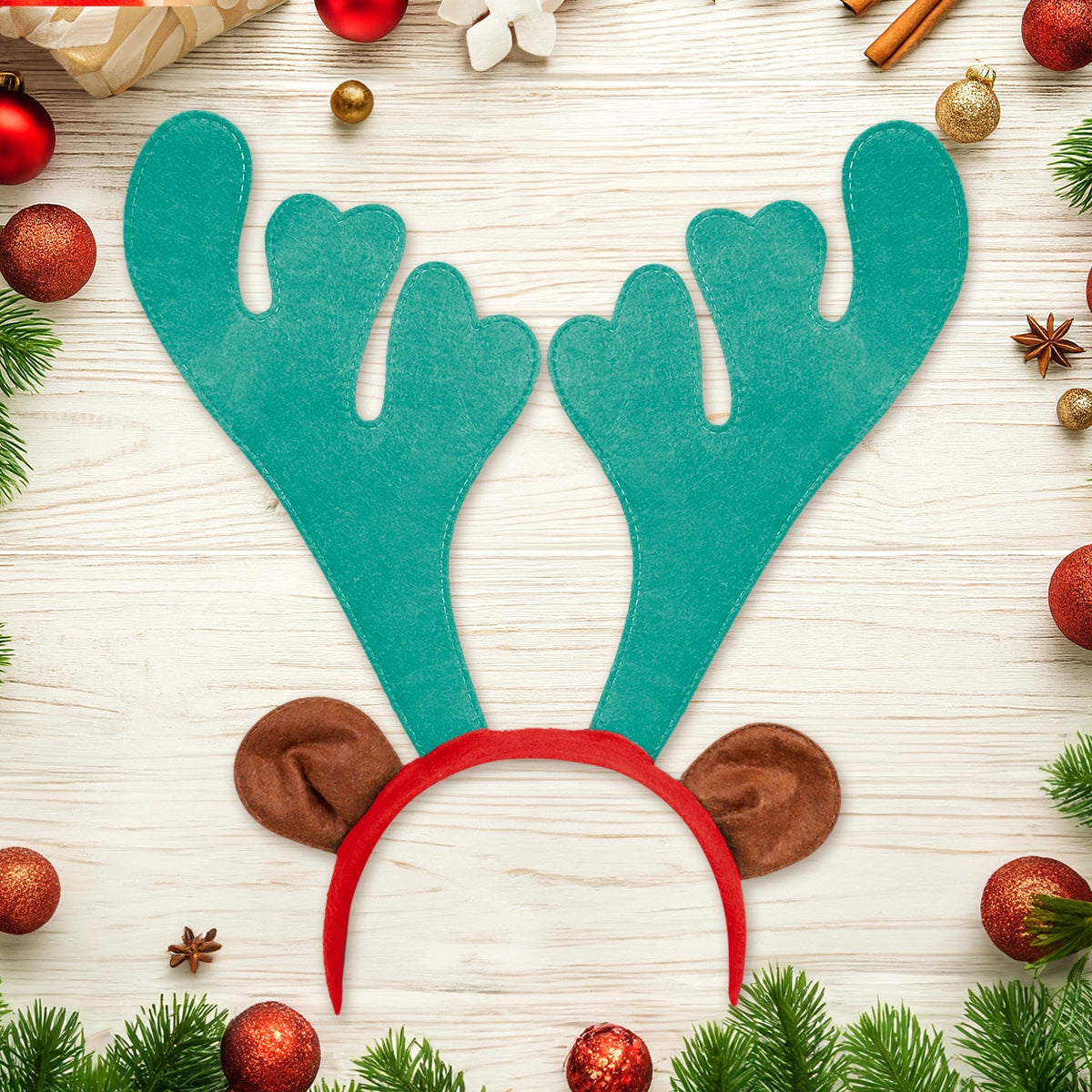 Diadema Navideña, Cuernos de Reno, Color Verde