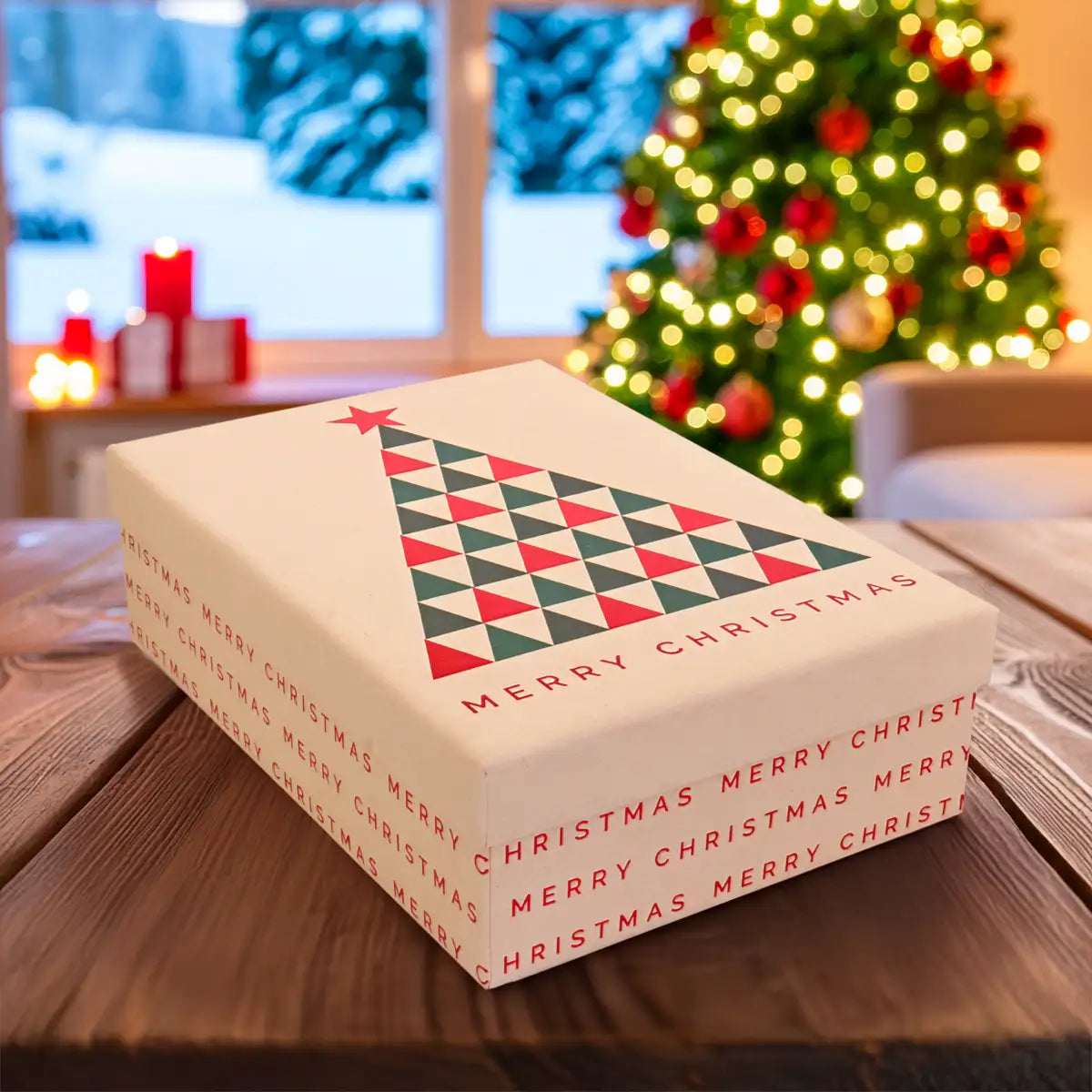 Caja de Regalo Navideña, Pino, Merry Christmas