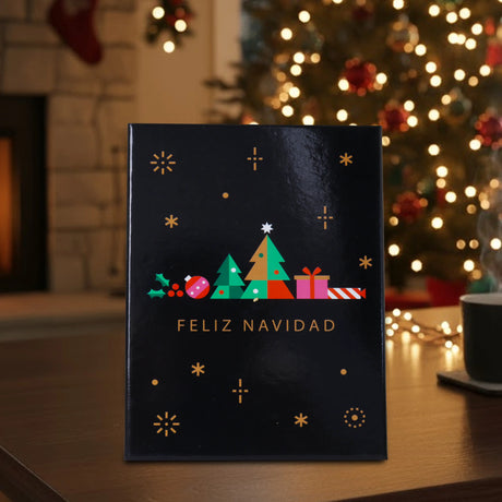 Caja de Regalo Navideña, Feliz Navidad, Pinos