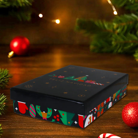 Caja de Regalo Navideña, Feliz Navidad, Pinos
