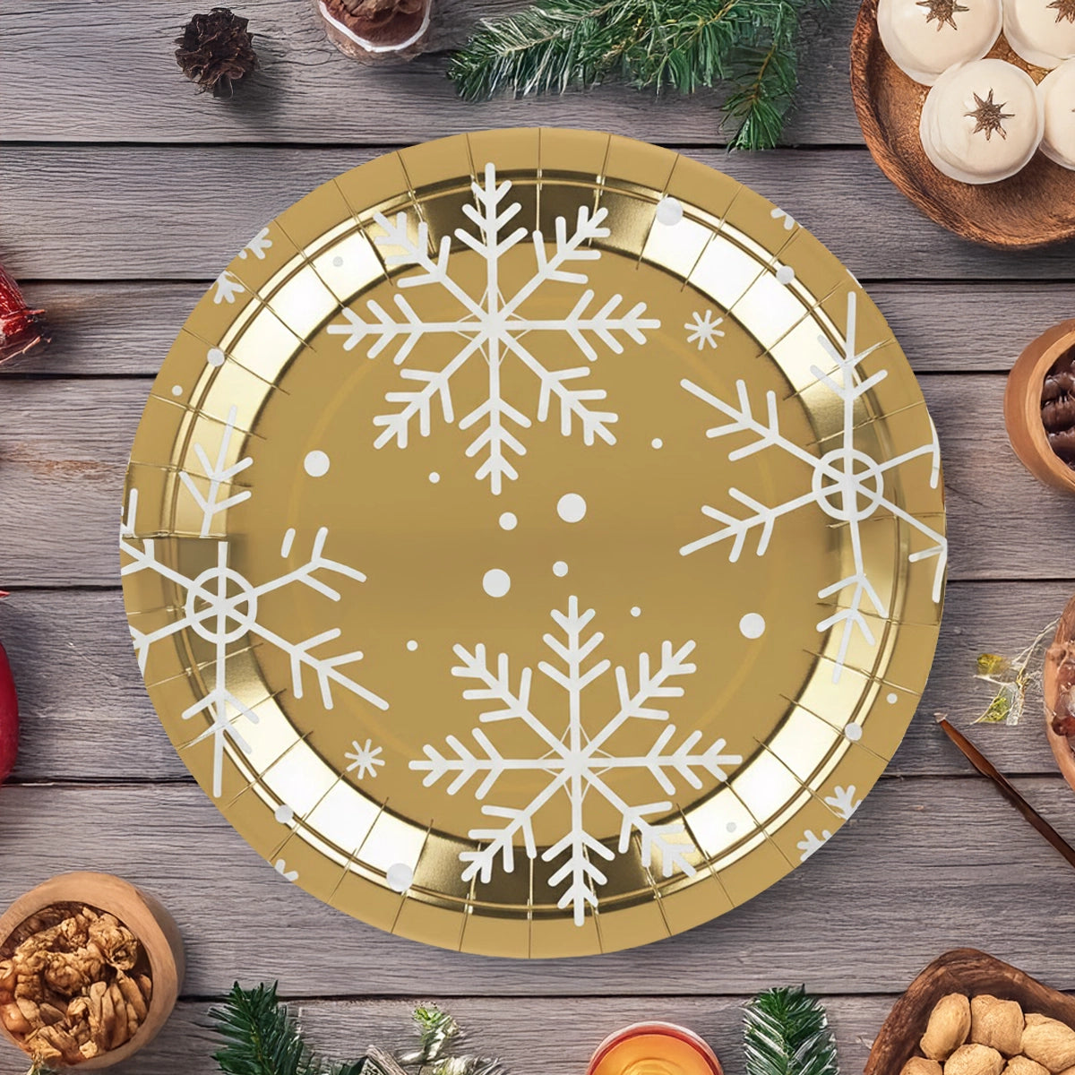 Platos de Cartón, Diseño Copo de Nieve, 10 pzas