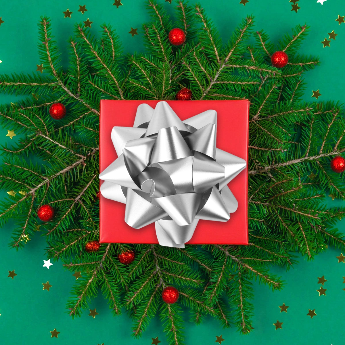 Moños de Regalo, Color Plata, 4 pzas