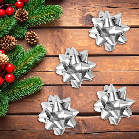Moños de Regalo, Color Plata, 4 pzas