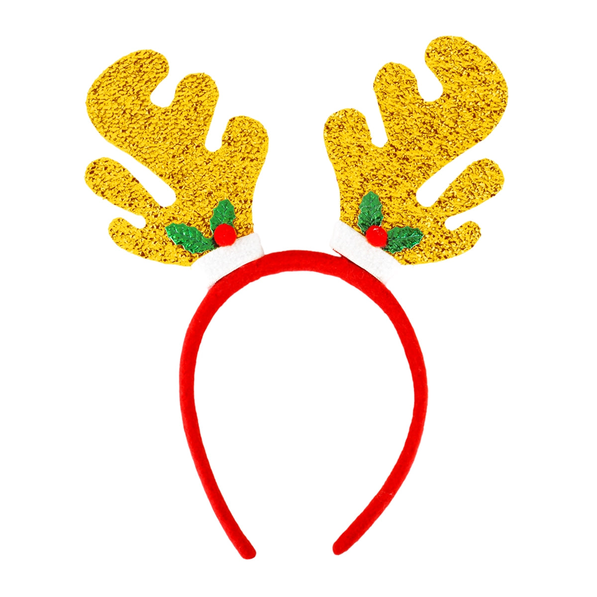 Diadema Navideña, Cuernos de Reno, Glitter, Color Oro