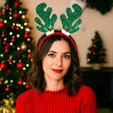 Diadema Navideña, Cuernos de Reno, Glitter, Color Verde