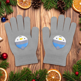 Guantes Navideños, Color Gris, Muñeco de Nieve