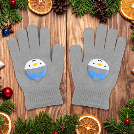 Guantes Navideños, Color Gris, Muñeco de Nieve