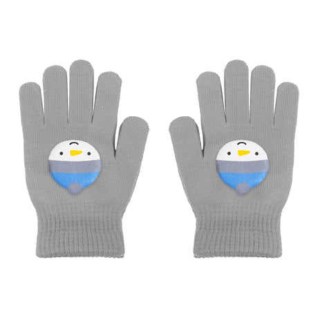 Guantes Navideños, Color Gris, Muñeco de Nieve