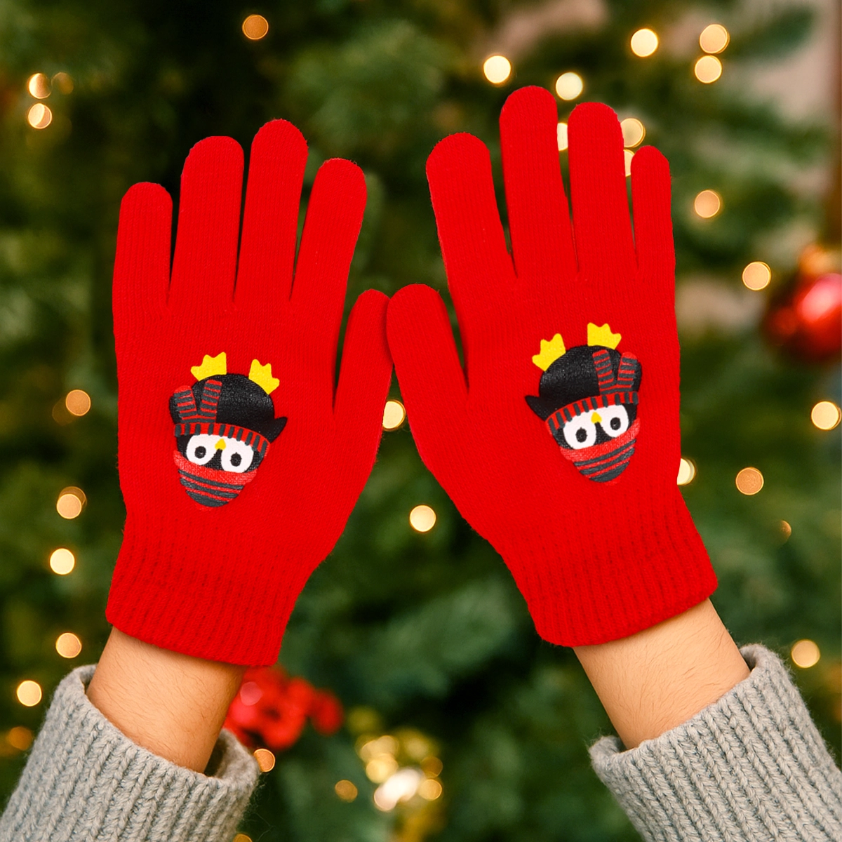 Guantes Navideños, Color Rojo, Pingüino