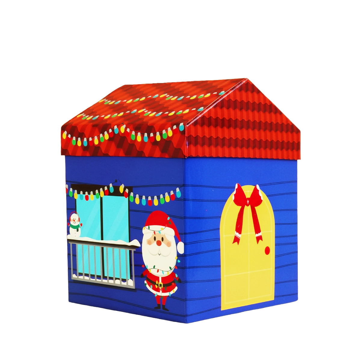 Caja Navideña en Forma de Casa, Color Azul