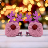 Broches de Cabello Navideños, Reno, Color Rosa