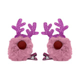 Broches de Cabello Navideños, Reno, Color Rosa