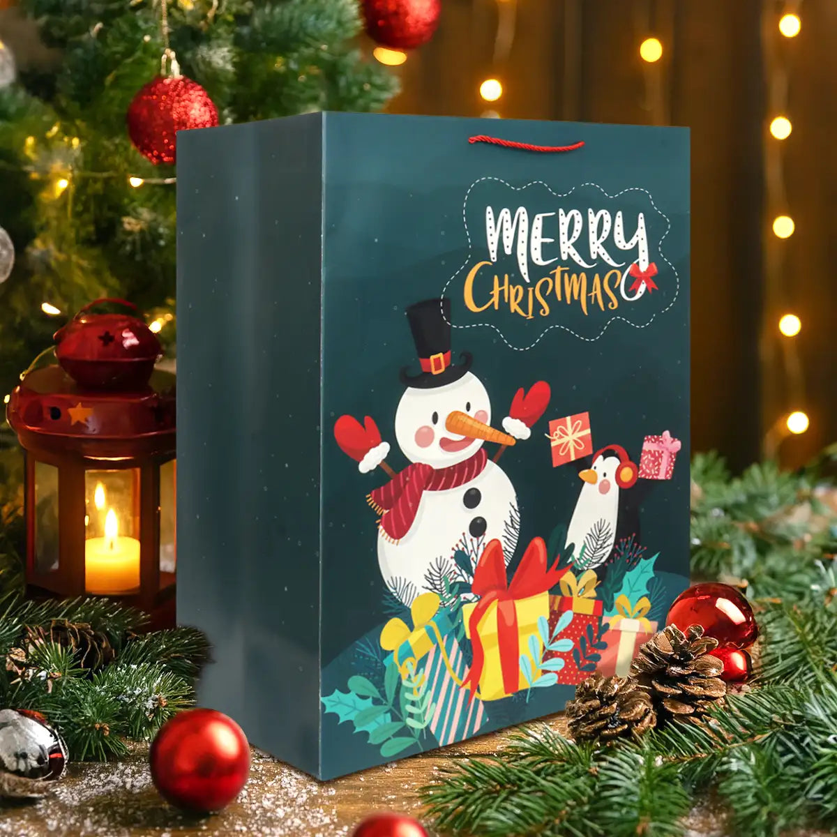 Bolsa de Regalo Navideña "Merry Christmas" Muñeco de Nieve