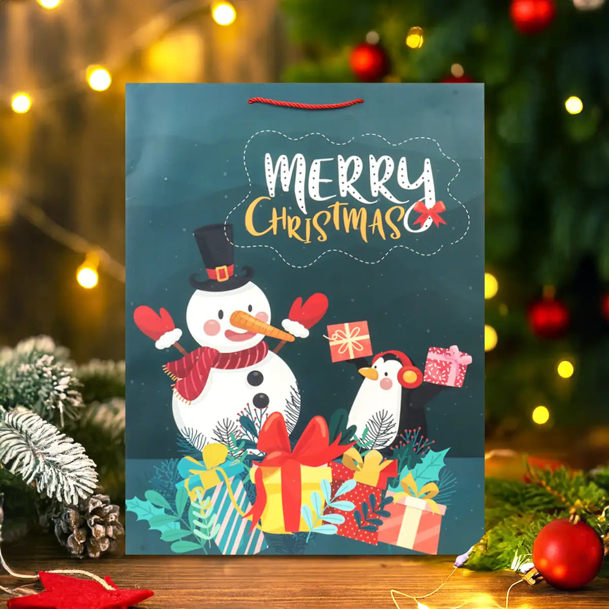 Bolsa de Regalo Navideña "Merry Christmas" Muñeco de Nieve