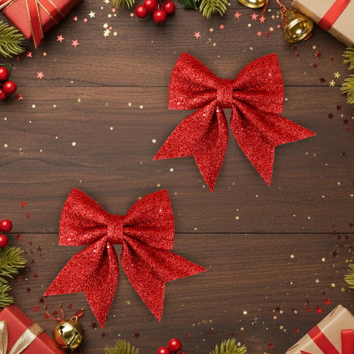 Set de 2 Moños, Glitter, Color Rojo