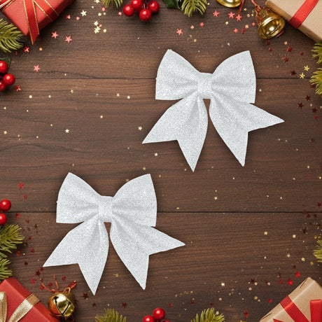 Set de 2 Moños, Glitter, Color Plata