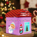 Caja Navideña en Forma de Casa, Color Morado