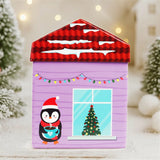 Caja Navideña en Forma de Casa, Color Morado