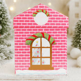 Caja Navideña en Forma de Casa, Nevada, Color Rosa