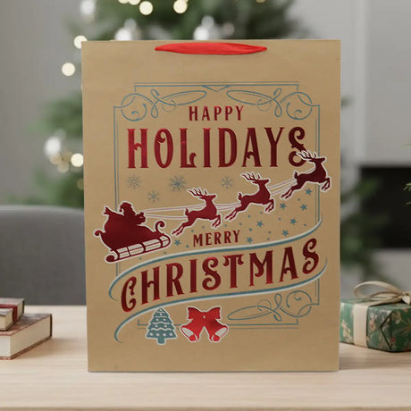 Bolsa de Regalo Navideña, Happy Holidays, Acabado Brillante