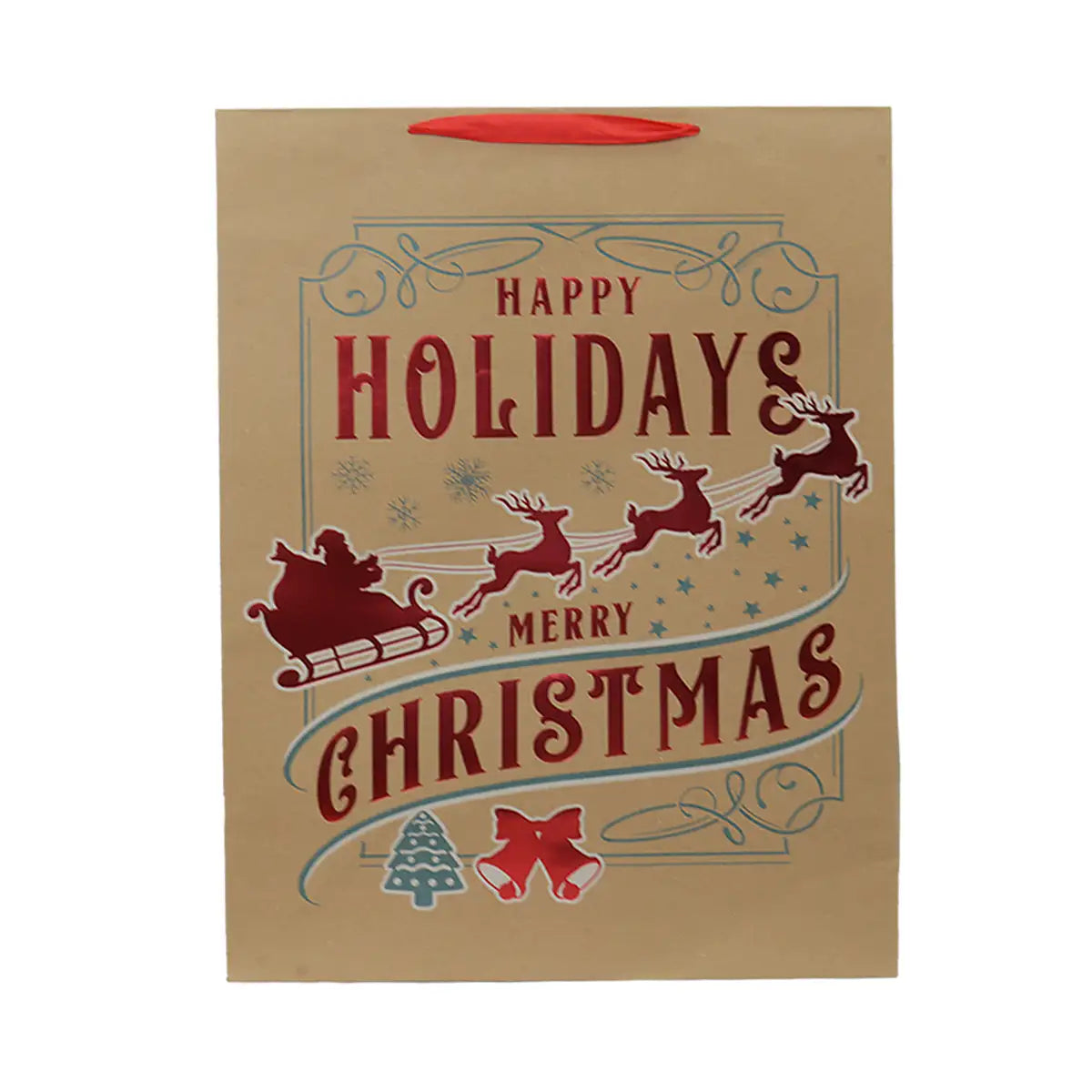 Bolsa de Regalo Navideña, Happy Holidays, Acabado Brillante