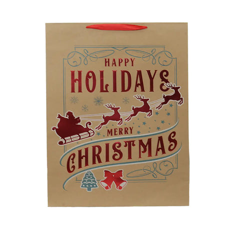 Bolsa de Regalo Navideña, Happy Holidays, Acabado Brillante