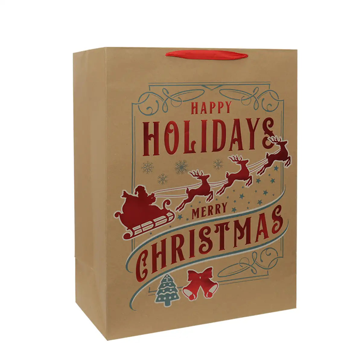 Bolsa de Regalo Navideña, Happy Holidays, Acabado Brillante