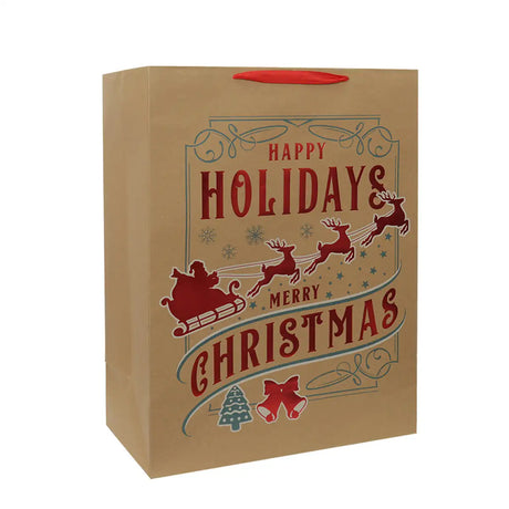 Bolsa de Regalo Navideña, Happy Holidays, Acabado Brillante