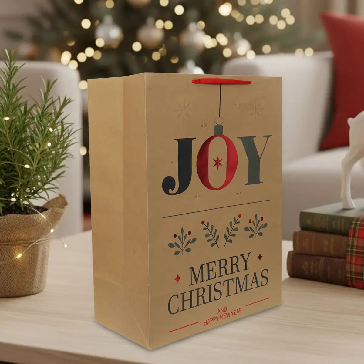 Bolsa de Regalo Navideña, Joy, Acabado Brillante