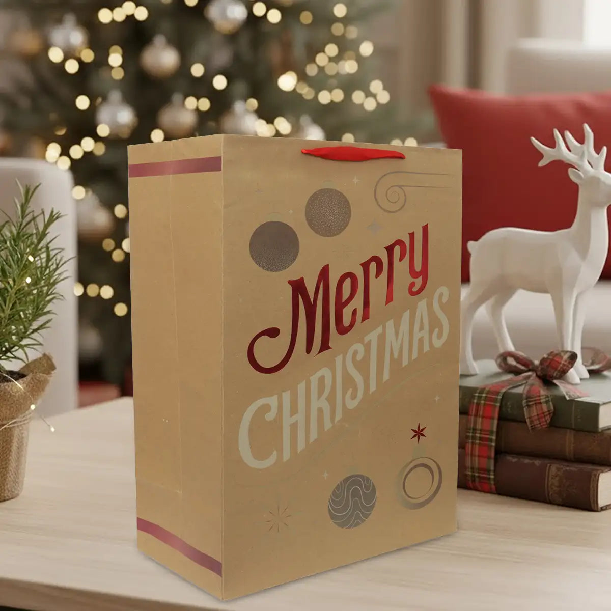 Bolsa de Regalo Navideña, Merry Christmas, Acabado Brillante