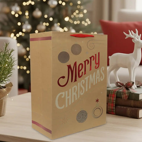 Bolsa de Regalo Navideña, Merry Christmas, Acabado Brillante