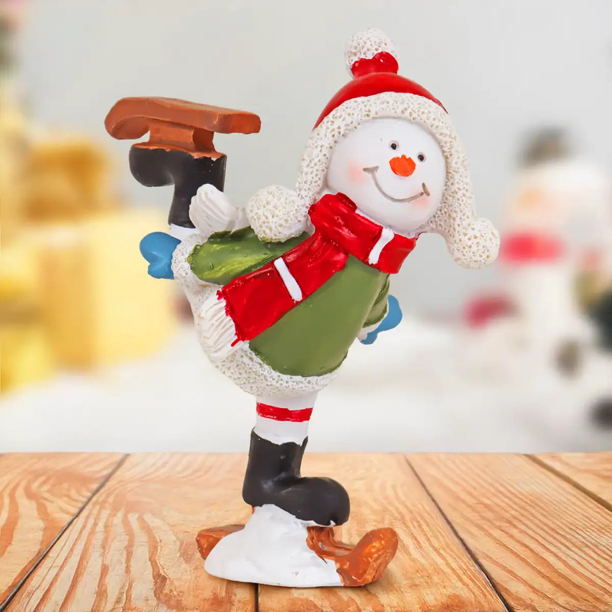 Figura Navideña de Cerámica, Ice Skating, Muñeco de Nieve
