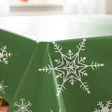 Mantel Navideño, Estampado de Copos de Nieve, Color Verde