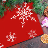 Mantel Navideño, Estampado de Copos de Nieve, Color Rojo