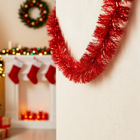 Guirnalda Navideña de Tinsel, 1.3 m, Color Rojo