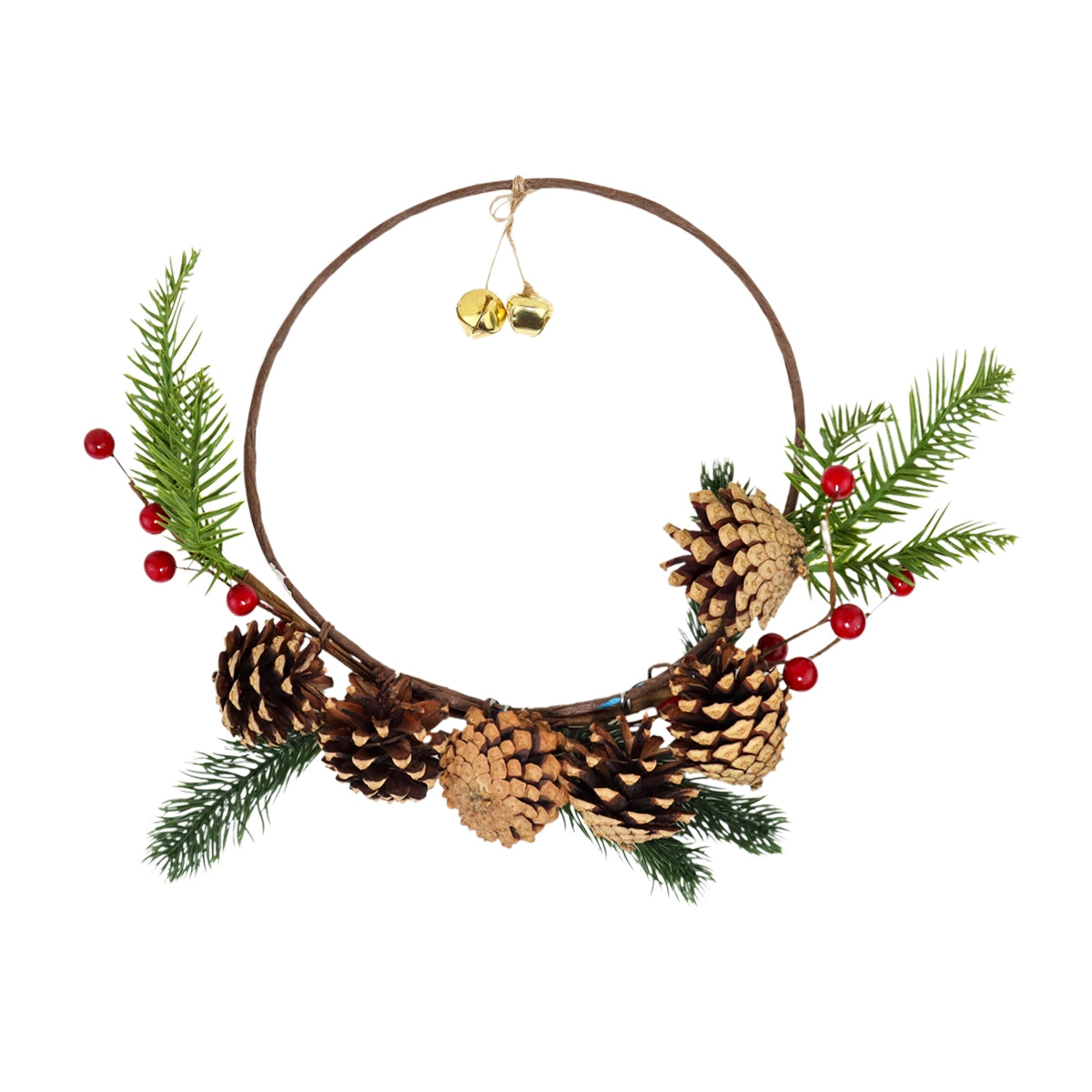 Corona Navideña con Piñas y Cascabeles