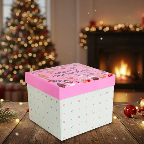Caja de Regalo Navideña, Merry Christmas, Color Rosa
