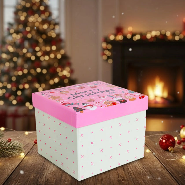 Caja de Regalo Navideña, Merry Christmas, Color Rosa