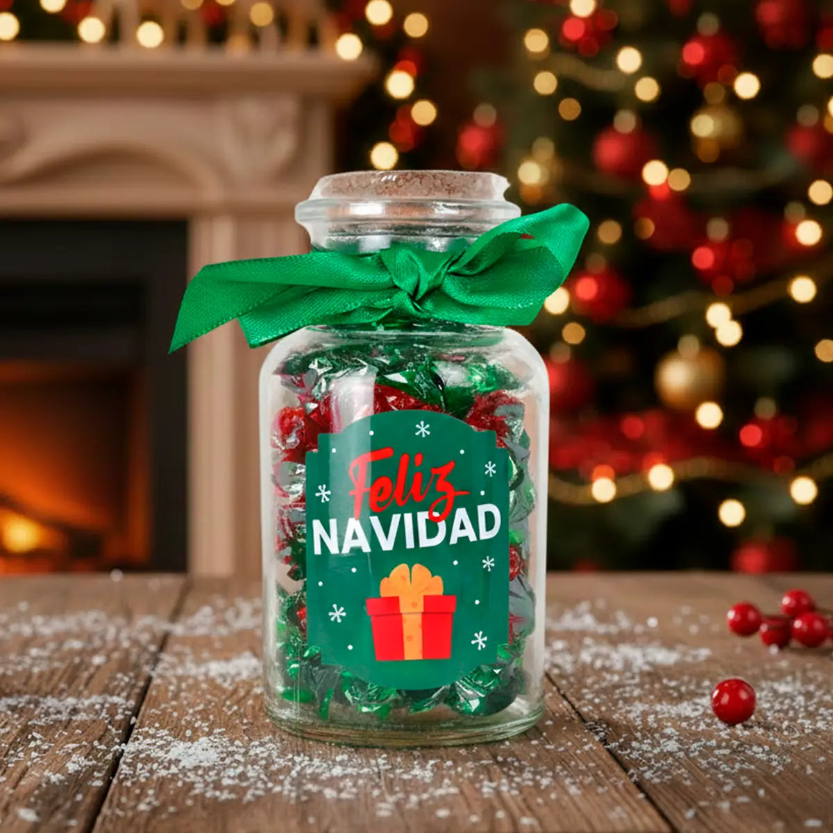 Botella de Cristal con Caramelos, Color Rojo, 80 g