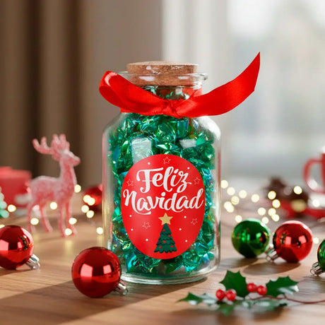 Botella de Cristal con Caramelos, Color Verde, 80 gr