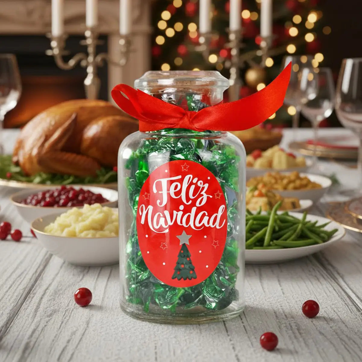 Botella de Cristal con Caramelos, Color Verde, 80 gr