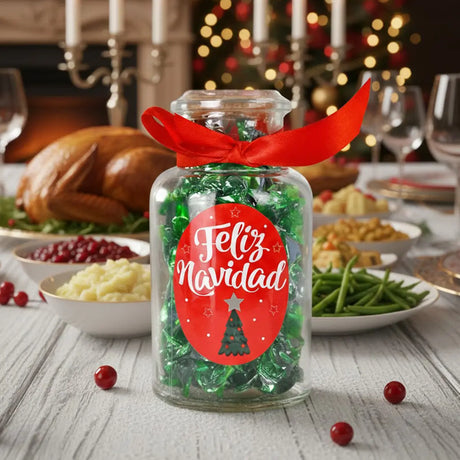 Botella de Cristal con Caramelos, Color Verde, 80 gr