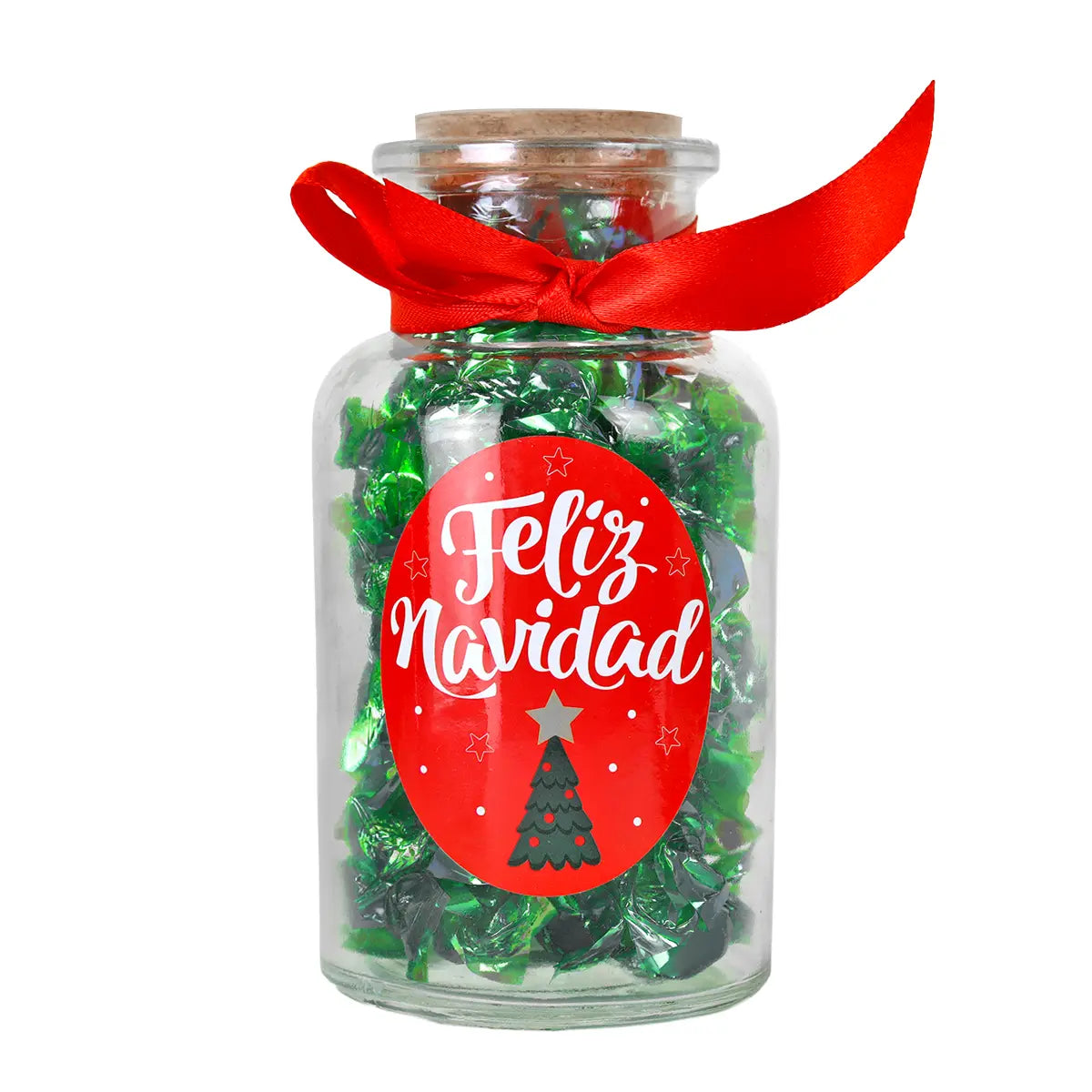 Botella de Cristal con Caramelos, Color Verde, 80 gr