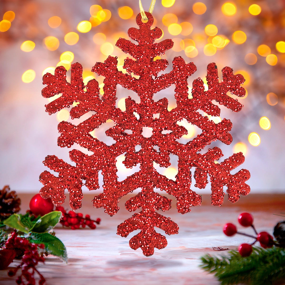 Ornamento, Copo de Nieve Jumbo, Color Rojo