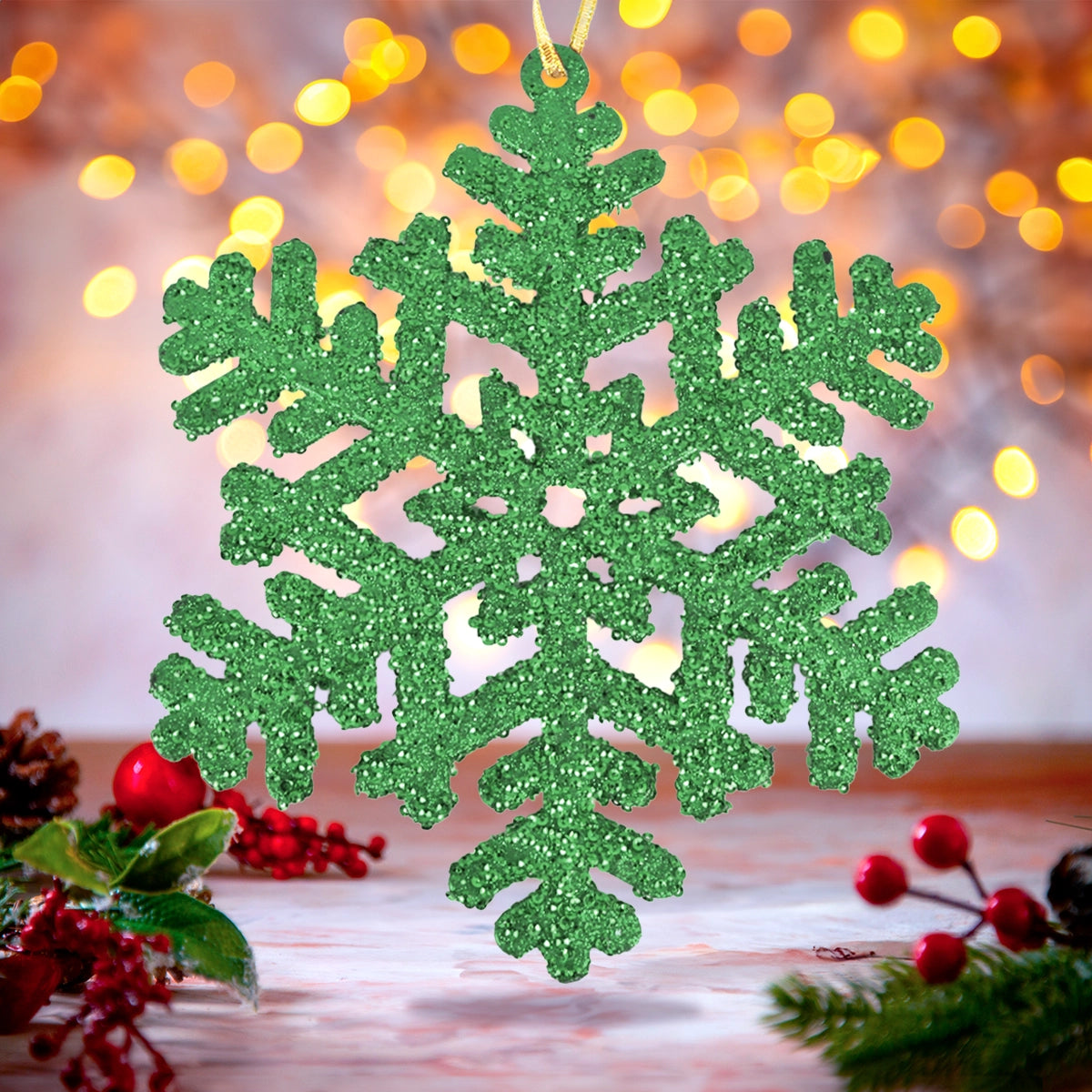 Ornamento, Copo de Nieve Jumbo, Color Verde