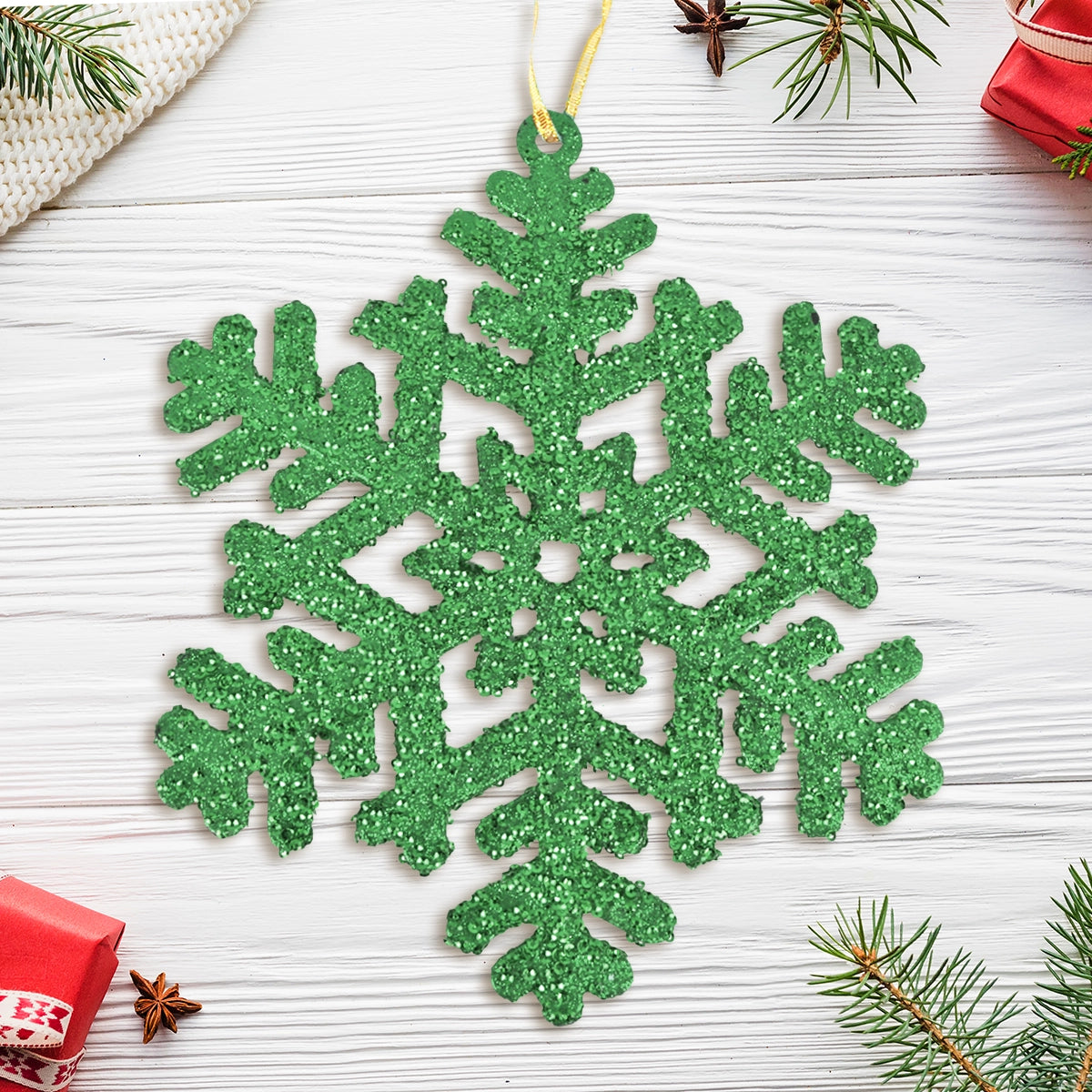 Ornamento, Copo de Nieve Jumbo, Color Verde