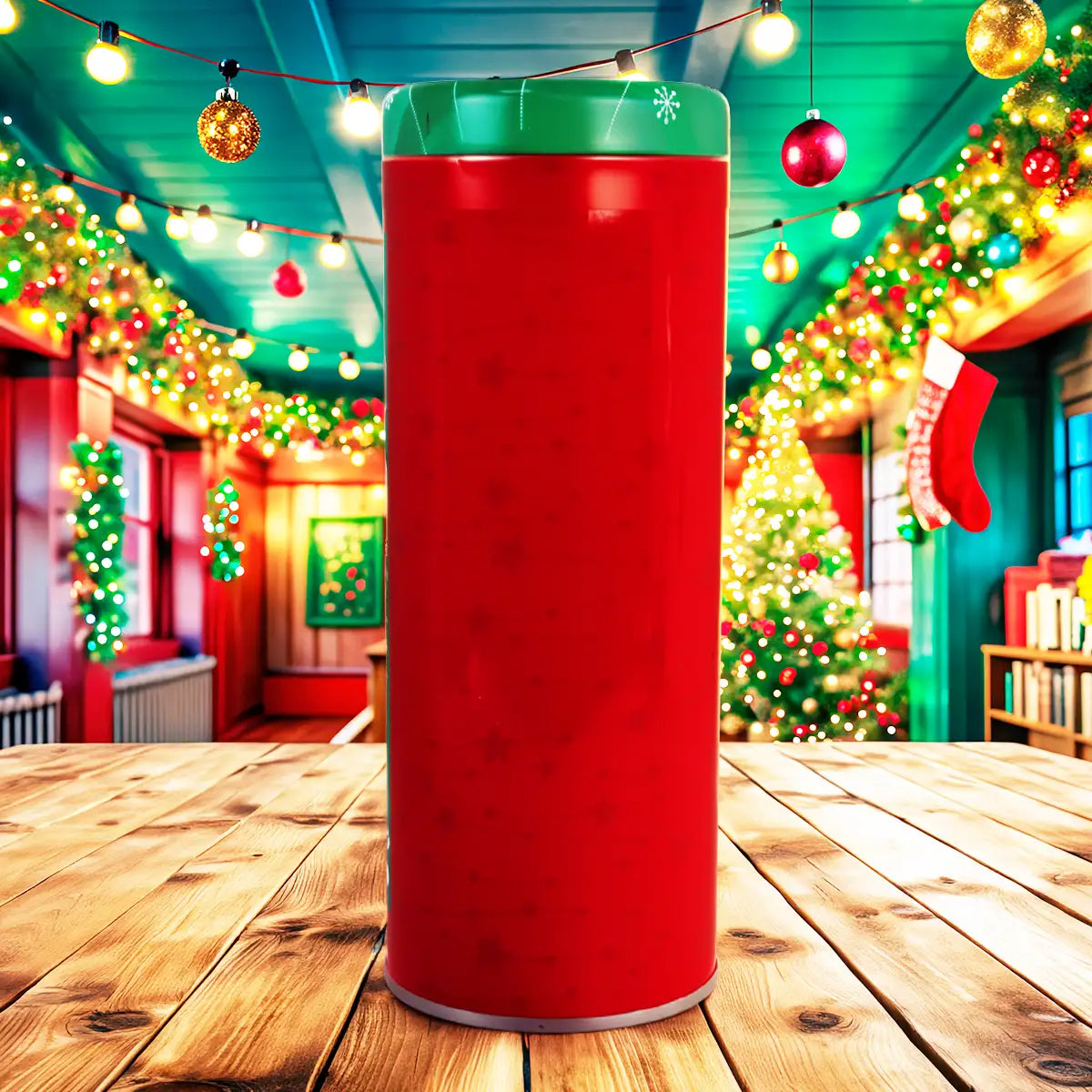 Lata Galletas Navideñas, Cilindro, Color Rojo, 114 gr