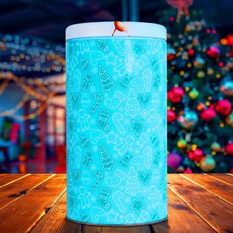 Lata Galletas Navideñas, Cilindro, Color Azul, 300 gr